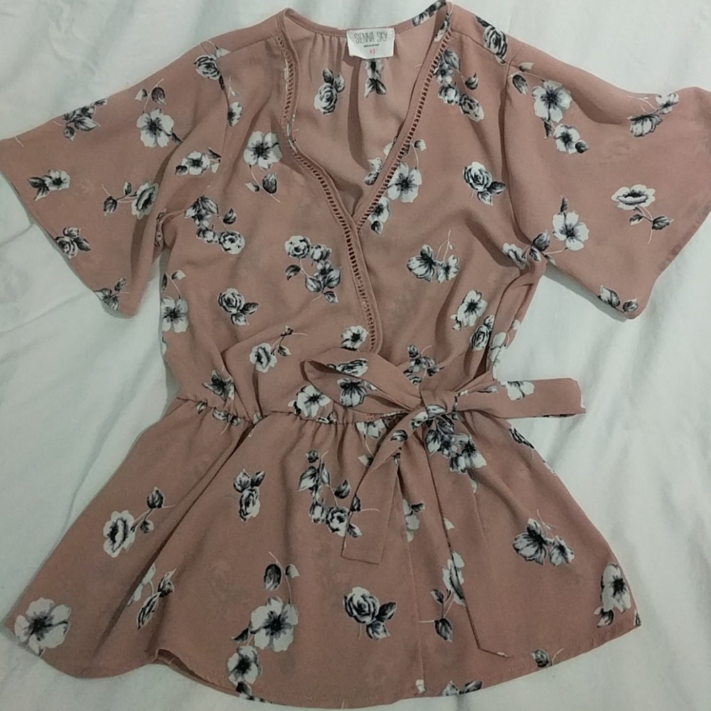 Sienna Sky Pink Floral Faux Wrap Top